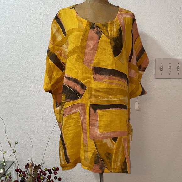 NWT Unique Orange Brown Linen Oversize Top TRANSPARENTE OS XL  XXL Made in Italy - Picture 1 of 5